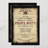 アホイトレジャーマップパイレーツバースデーパーティー招待 招待状 (正面/裏面)