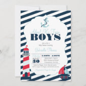 アホイネービ航海のーブルーツインボーイベビーシャワー 招待状 (正面)
