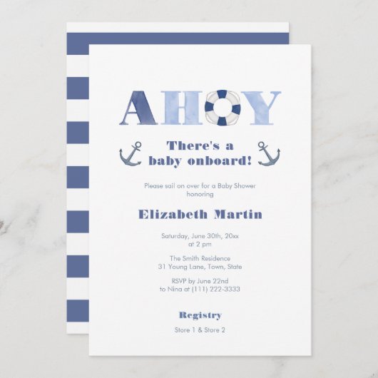 アホイベビーオンボードボーイ航海のベビーシャワー 招待状 (正面/裏面)