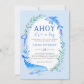 アホイホエールドルフィンシー航海のボーイ赤ちゃんシャワー 招待状 (正面)