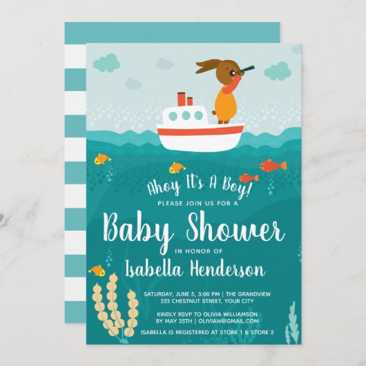 アホイボーイボートベ航海のビーシャワー招待状 招待状 (正面/裏面)