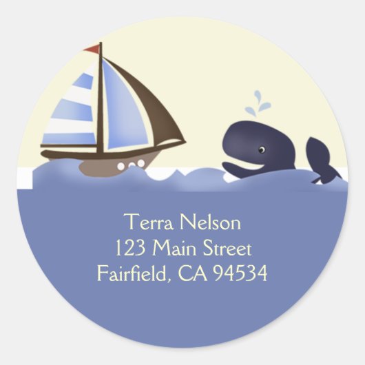 アホイメイトブルークジラ差出人住所シール ラウンドシール (正面)