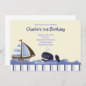 アホイメイトブルークジラ誕生日5x7 航海の 招待状 (正面/裏面)