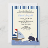 アホイメイトブルーストライプジンベイビーシャワー5x7 招待状 (正面)