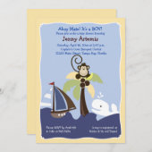 アホイメイトホエールセーリングボート&モンキー招待状5x7 招待状 (正面/裏面)