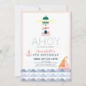 アホイライトハウス航海のピンクガール誕生日 招待状 (正面)