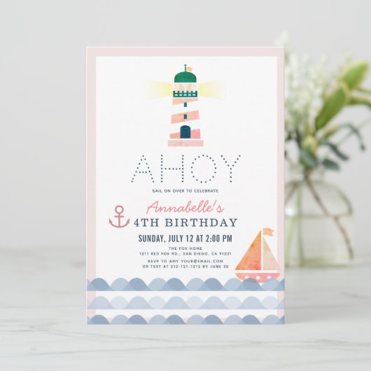 アホイライトハウス航海のピンクガール誕生日 招待状 (スタンド正面)