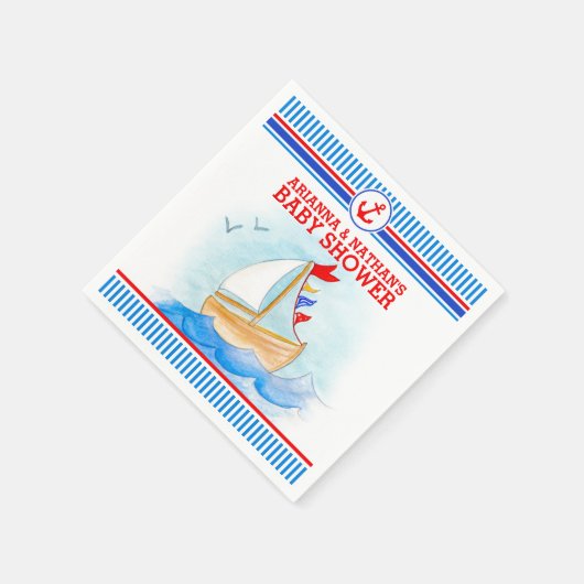 アホイ少年の赤ちゃんシャワー航海のボートの水色 スタンダードカクテルナプキン (角)