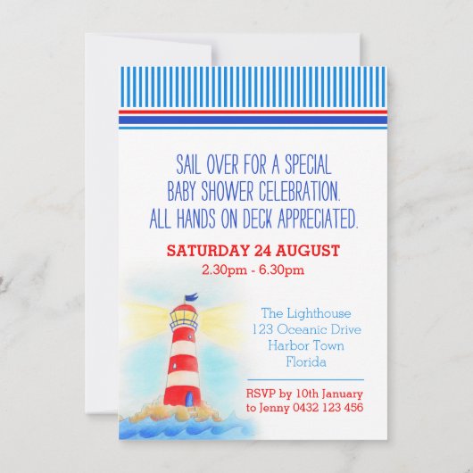 アホイ少年の赤ちゃんシャワー航海のボートの水色 招待状 (裏面)