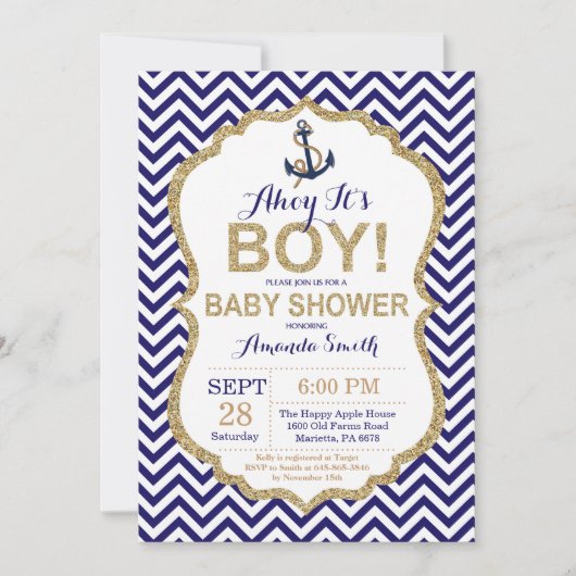 アホイ男の子だ！ベビー航海のシャワー招待状 招待状 (正面)
