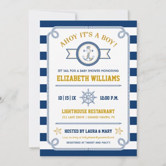 アホイ男の子だ！ベビー航海のシャワー招待状 招待状 (正面)