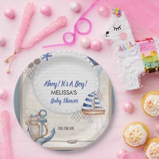 アホイ男の子の赤ちゃん航海のシャワーテーマ ペーパープレート (パーティー)