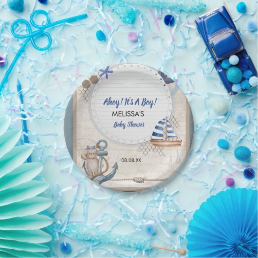 アホイ男の子の赤ちゃん航海のシャワーテーマ ペーパープレート (パーティー)