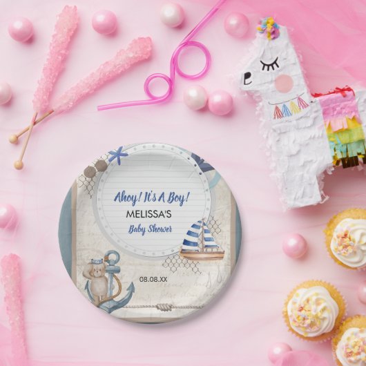 アホイ男の子の赤ちゃん航海のシャワーテーマ ペーパープレート (パーティー)