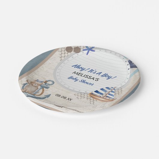 アホイ男の子の赤ちゃん航海のシャワーテーマ ペーパープレート (アングル)