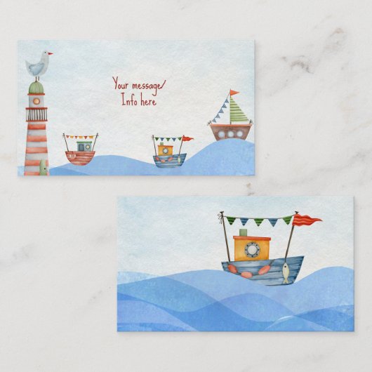 アホイ航海のキッズ水彩誕生日 エンクロージャーカード (正面/裏面)