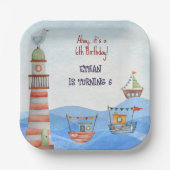 アホイ航海のキッズ水彩誕生日 ペーパープレート (正面)