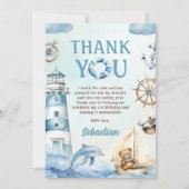 アホイ航海のセーラーボートブルー誕生日 サンキューカード (正面)