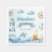 アホイ航海のセーラーボートブルー誕生日 スタンダードカクテルナプキン (正面)