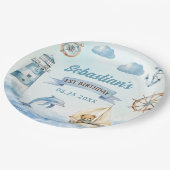 アホイ航海のセーラーボートブルー誕生日 ペーパープレート (アングル)