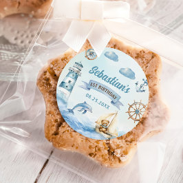 アホイ航海のセーラーボートブルー誕生日 ラウンドシール