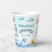 アホイ航海のセーラーボートブルー誕生日 紙コップ (正面)