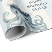 アホイ航海のタコパーソナライズされた誕生日 ラッピングペーパー (ロールコーナー)