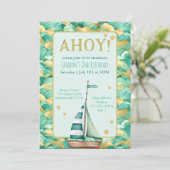 アホイ航海のターコイズと金ゴールドボート誕生日 招待状 (スタンド正面)