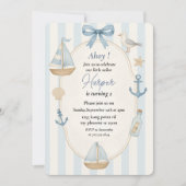 アホイ航海のブルー誕生日 | パステルセーリングボート 招待状 (正面)