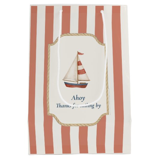 アホイ航海の誕生日 | レッドストライプズ&シルボート ミディアムペーパーバッグ (裏面)