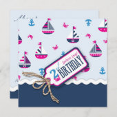 アホイ船だ!ガール誕生日招待状スクエア2 招待状 (正面/裏面)