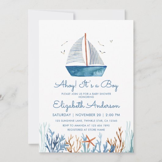 アホイ!かわいい帆船ベイビーシャワー 招待状 (正面)