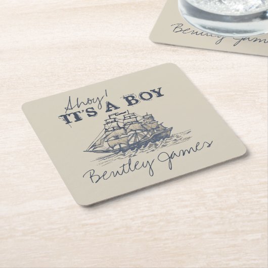 アホイ！その男の子のヴィンテージ航海のシャワーの装飾 スクエアペーパーコースター (アングル)