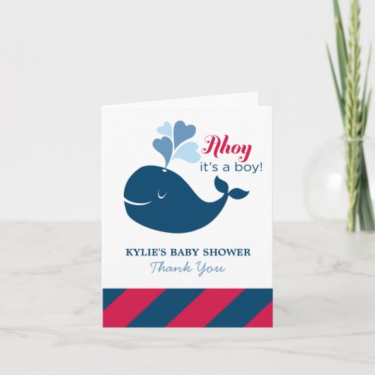アホイ、それはボーイネイビーホエー航海のルの赤ちゃんシャワーだ サンキューカード (正面)