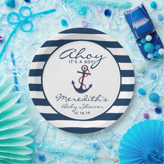 アホイ、それは男の子の海軍航海の白の赤ん坊シャワーだ ペーパープレート (パーティー)