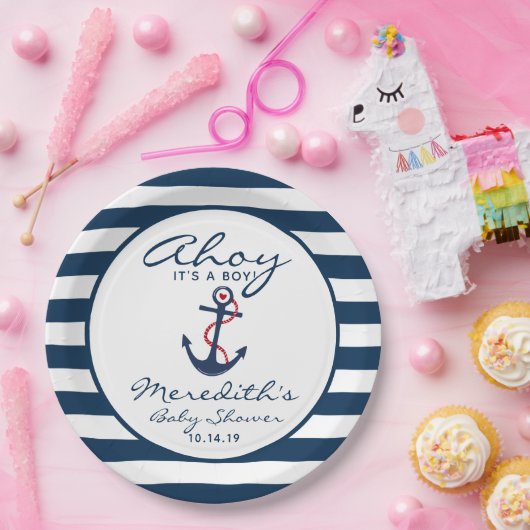アホイ、それは男の子の海軍航海の白の赤ん坊シャワーだ ペーパープレート (パーティー)
