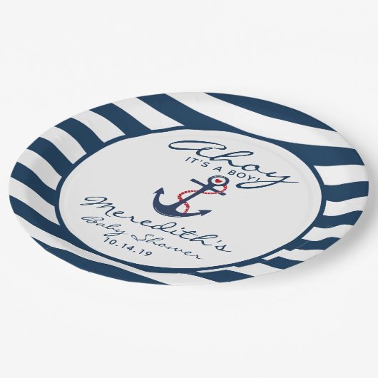 アホイ、それは男の子の海軍航海の白の赤ん坊シャワーだ ペーパープレート (アングル)