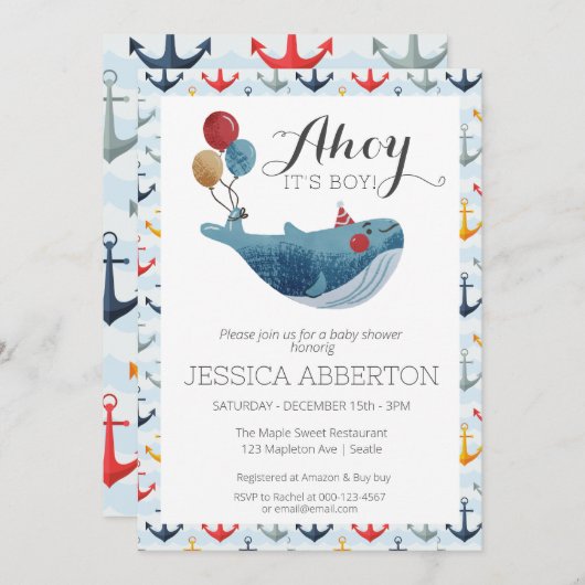 アホイ、それは男の子の航海のシャワーだ 招待状 (正面/裏面)