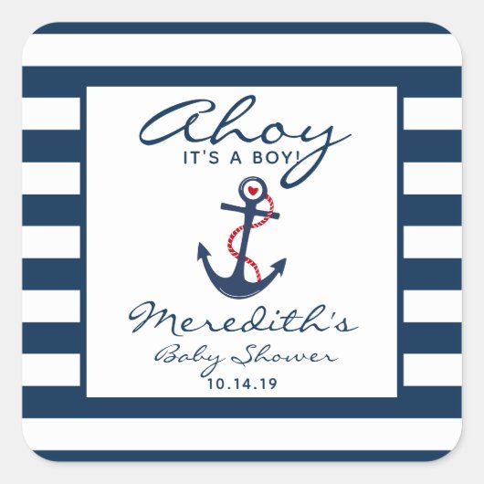 アホイ、それは男の子の赤ん航海のだシャワーの好意 スクエアシール (正面)