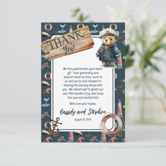 アホイ、それは男の子テディ航海のベア赤ちゃんシャワー サンキューカード (スタンド正面)