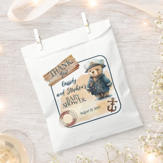アホイ、それは男の子テディ航海のベア赤ちゃんシャワー フェイバーバッグ (クリップ留めされた状態)