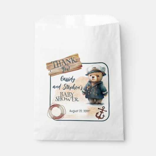 アホイ、それは男の子テディ航海のベア赤ちゃんシャワー フェイバーバッグ (正面)
