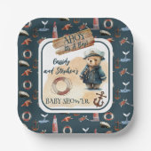 アホイ、それは男の子テディ航海のベア赤ちゃんシャワー ペーパープレート (正面)