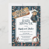 アホイ、それは男の子テディ航海のベア赤ちゃんシャワー 招待状 (正面)