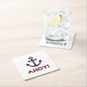 アホイ!ブイ+いかりデザイン赤+青 スクエアペーパーコースター (インサイチュ)