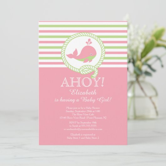 アホイ!ホエー航海のル女子ベビーシャワー招待状 招待状 (スタンド正面)