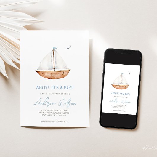 「アホイ、ボーイだ」帆船の赤魅力的ちゃんシャワー 招待状