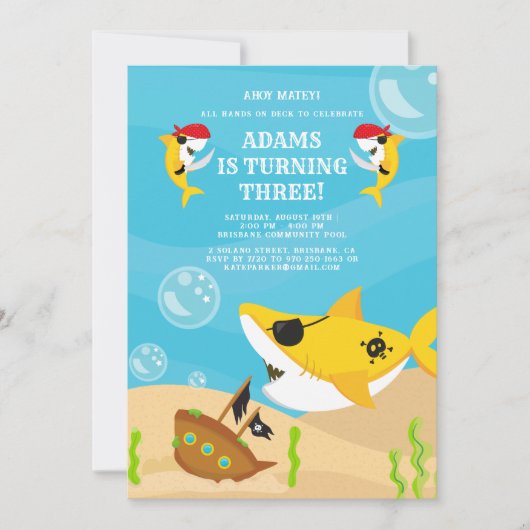 アホイ・マテイ！イエローシャークパイレーツアンダーシーズ誕生日 招待状 (正面)