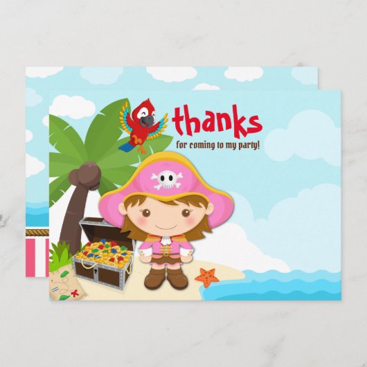 アホイ・マテイ！ガールピンクパイレーツ誕生日 サンキューカード (正面/裏面)