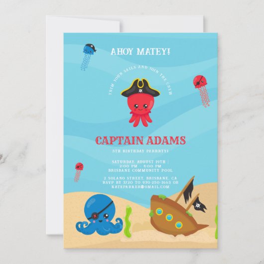 アホイ・マテイ！タコパイレーツボーイズ誕生日 招待状 (正面)